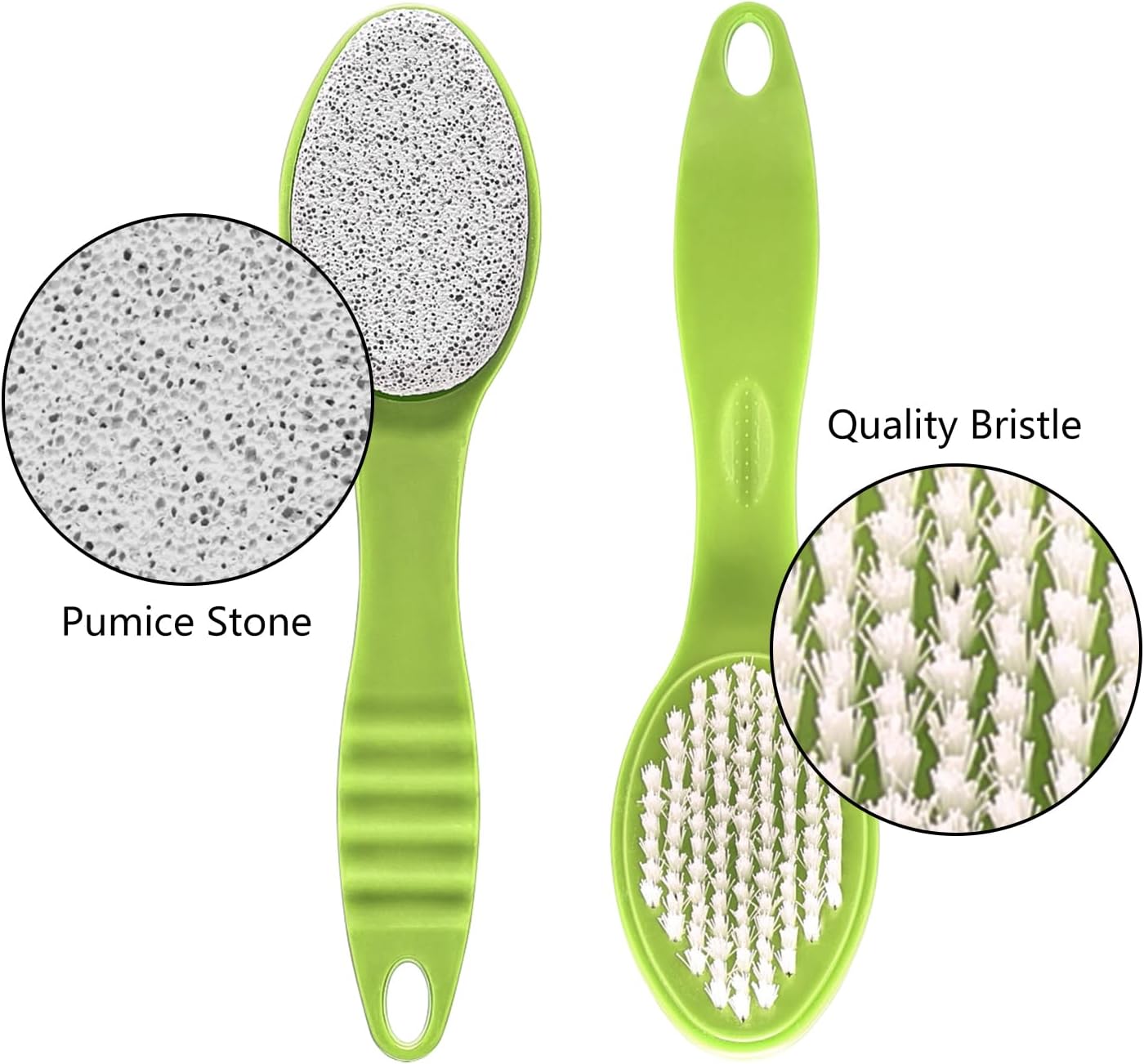 Foot Callus Remover, Double-Sided Pumice Stone Brush for Feet, Multi Purpose Pedicure Tools for Home Feet Care, Foot File Scrubber with Handle for Dead Skin Remover in Shower, Green