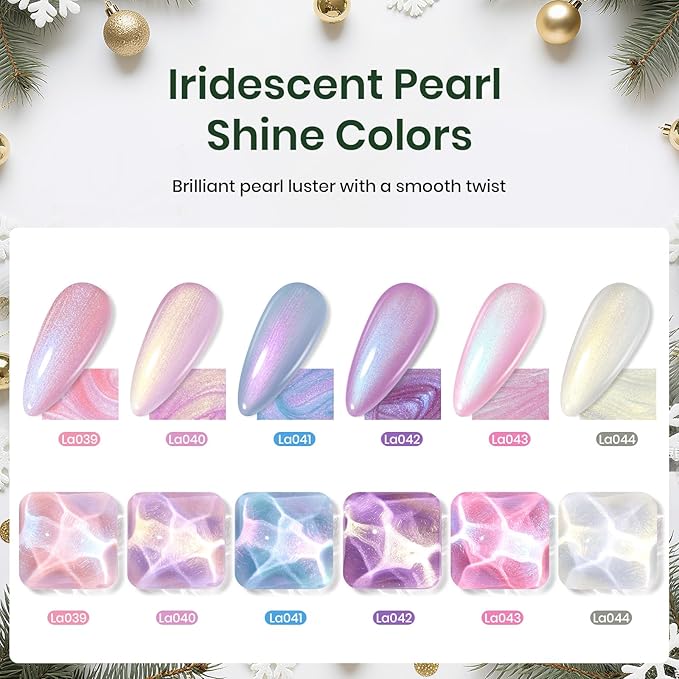 Beetles Christmas Gel Nail Polish Set – Dreamscape in Snow Pearl Gel Polish, 6 Color Winter Pink Purple Blue Yellow Festive Gel Nail Kit, Soak Off UV LED Nail Drawing Manicure Holiday Gift for Women