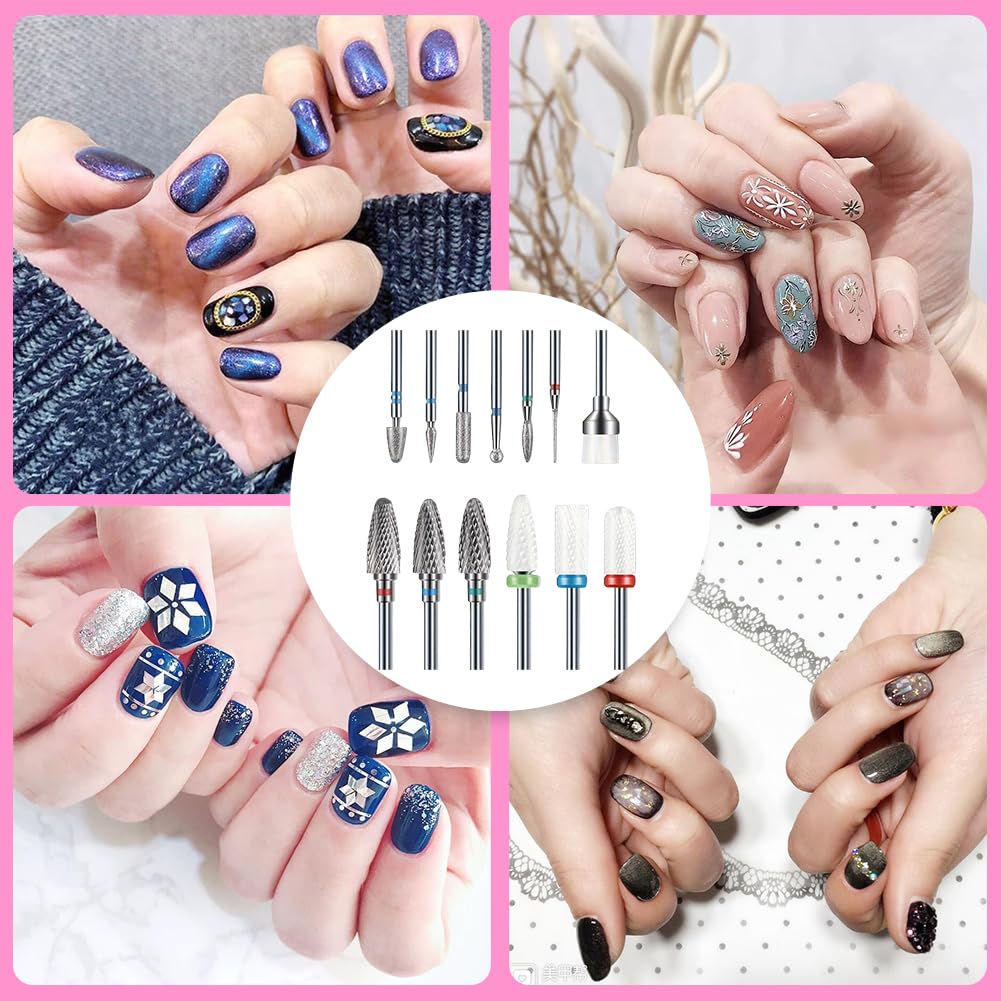 13Pcs Nail Drill Bits Set with 5 Manicure Tools, Drill-Bits for Nails, 3/32'' Professional Nail-Bits for Nail Drill Efile(COLOR:As shown)