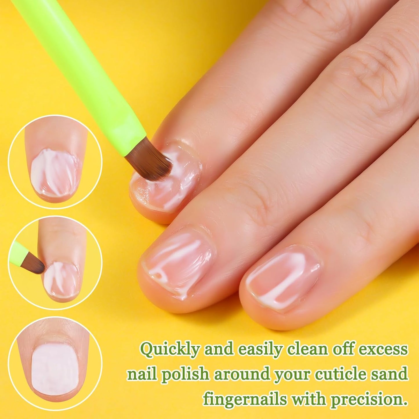 3PCS Nail Clean Up Brushes for OPI Nail Polish Remover, Brushes for Cleaning Polish Mistakes on the Cuticles, Acetone Resistant Nail Brush for Nail Art and Designs（Fluorescent Green ）