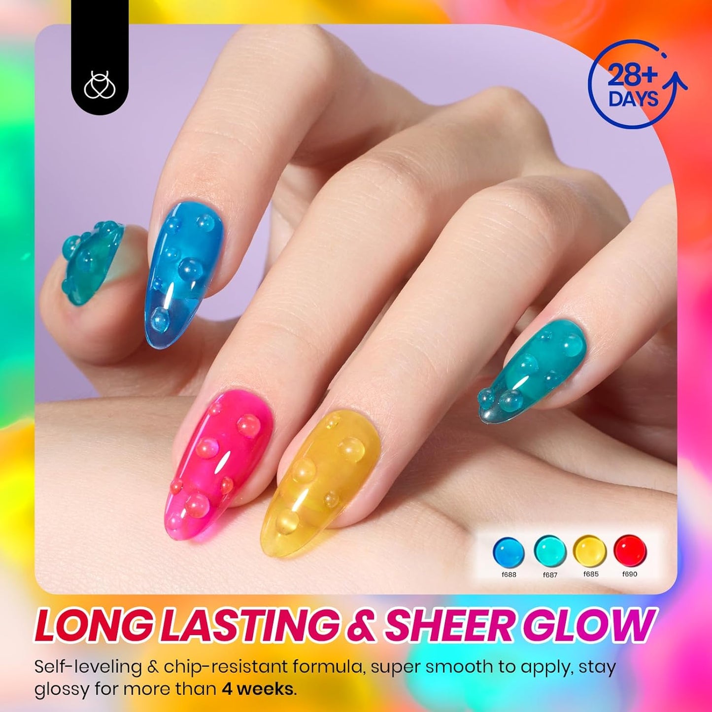 Beetles Jelly Gel Nail Polish Set, 6 Colors Summer Neon Gel Nail Polish Kit Sheer Transparent Effect Hot Pink Red Blue Yellow Green French Nail Art Tropical Glow Series Manicure Gift for Women