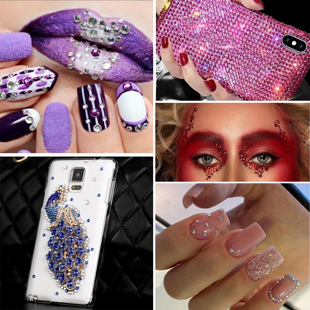 24000Pcs Nail Art Rhinestones, BetterJonny 24 Colors 3mm Round Nail Flatback Rainbow Gems Set with Tweezers and Pencil AB Glitter Flat-Bottomed Rhinestone for Crafts Decoration and Jewelry Making