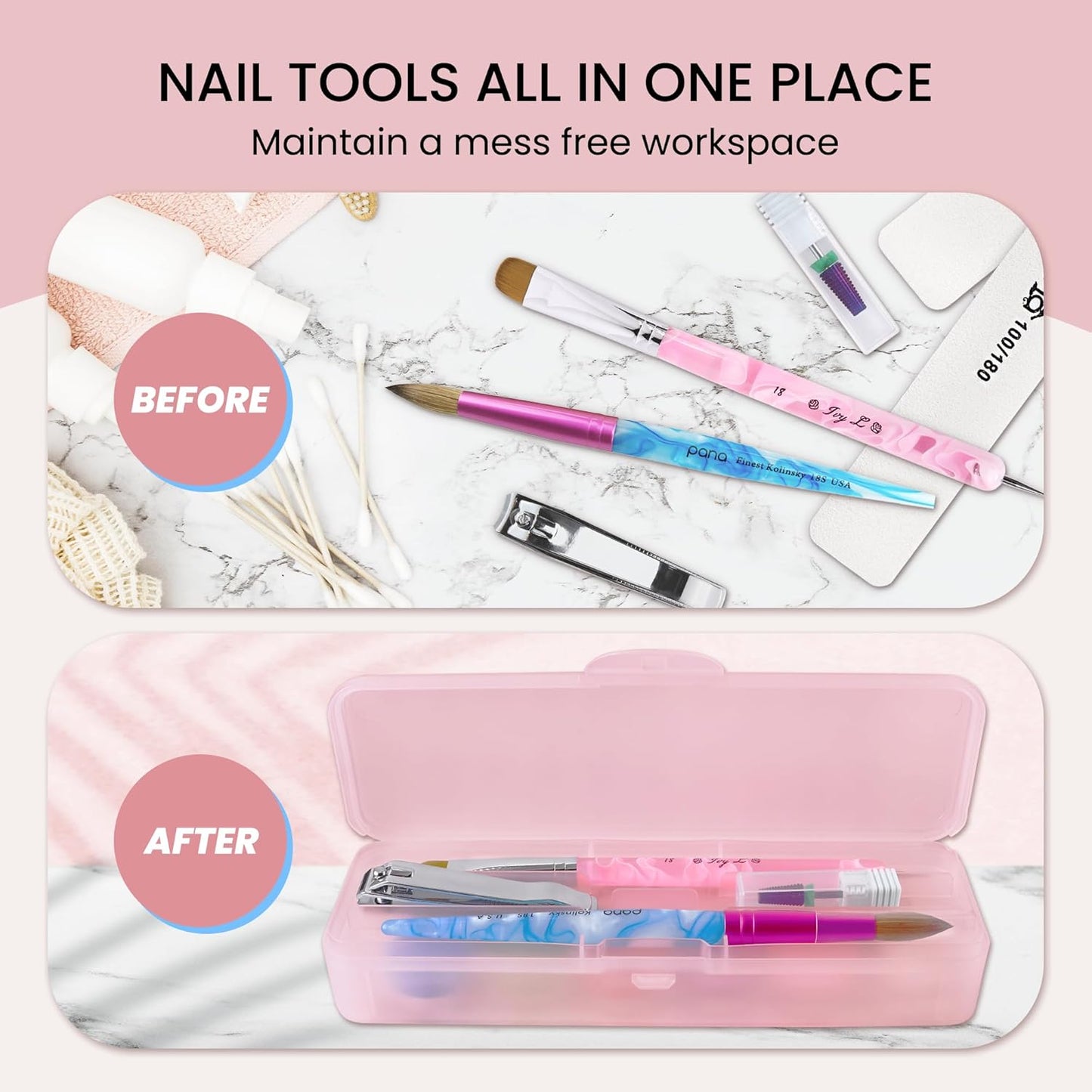 Beauticom Double-Layer Personal Storage Storage Case for Professional Nail Art Pens, Nail Brush, Tools (Pink)