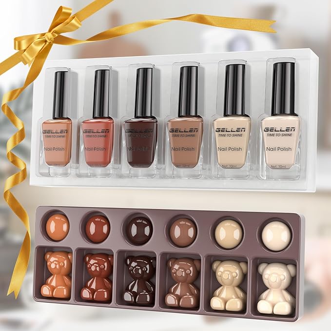 GELLEN Chocolate Brown Nail Polish Set, Fall Winter Brown Regular Nail Polish Quick Air Dry 6 Colors for Fingernail Toe Nails Home Salon Manicure Women Gifts, Not UV Gel, Hema Free, Non Toxic
