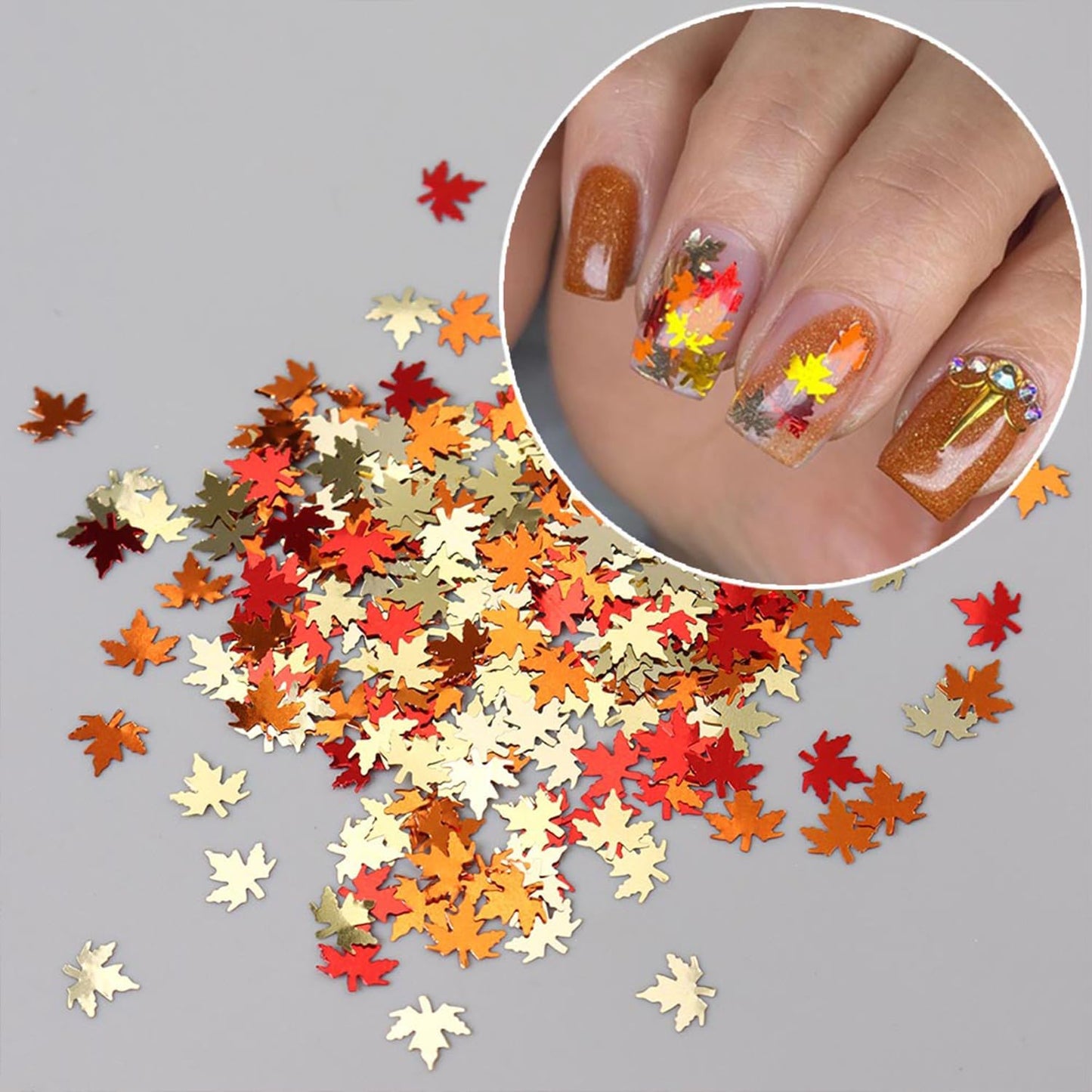Laser Maple Leaf Nail Sequins Fall Maple Leaves Glitter for Nails Holographic Nail Art Design Supplies 3D Autumn Glitters Flakes Decor