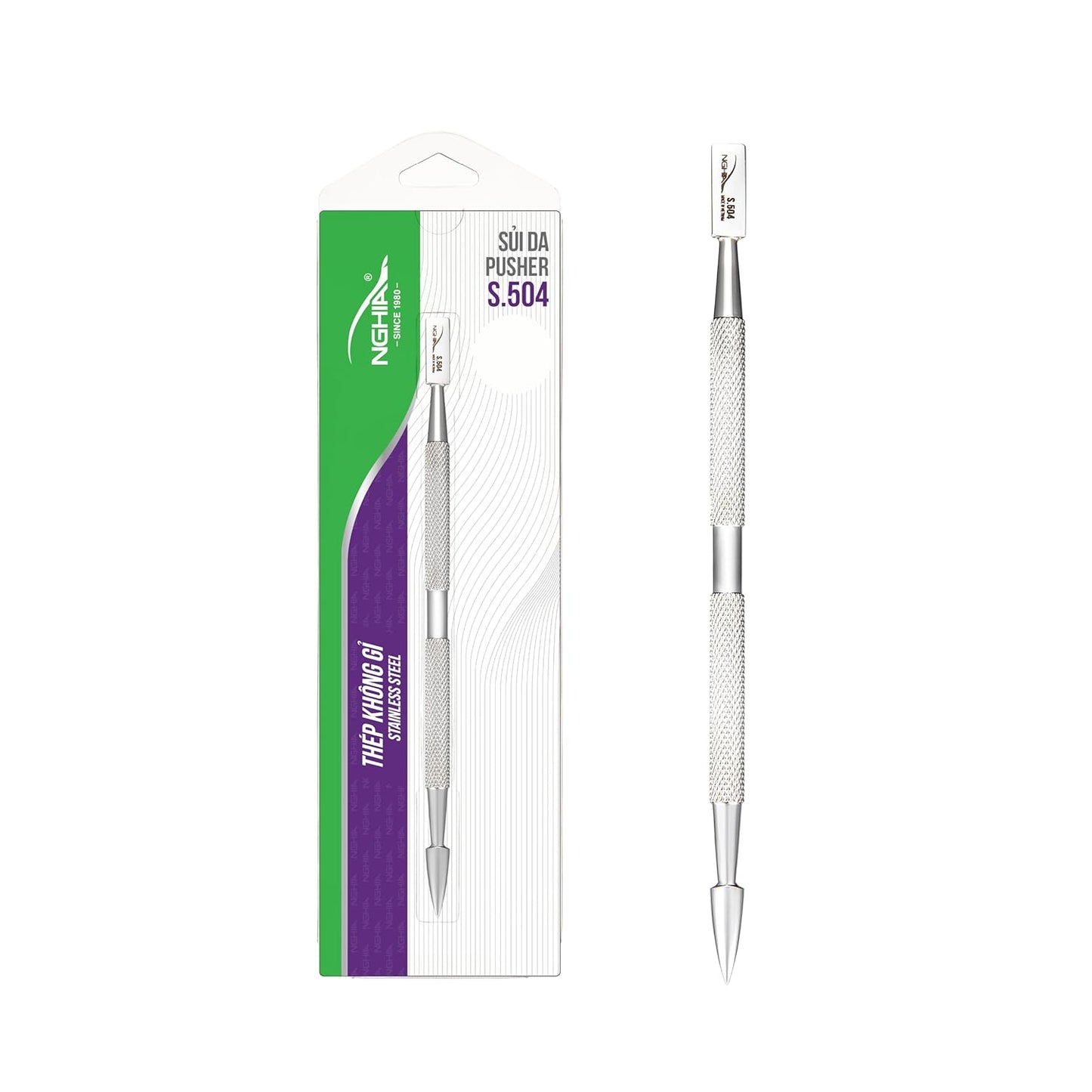 NGHIA Pusher - S-504 (Stainless Steel) | Double–Ended Nail Cleaner and Spoon Pusher | Premium Quality for Nail Care | Ergonomic Design | Suitable for Professional & Home Use