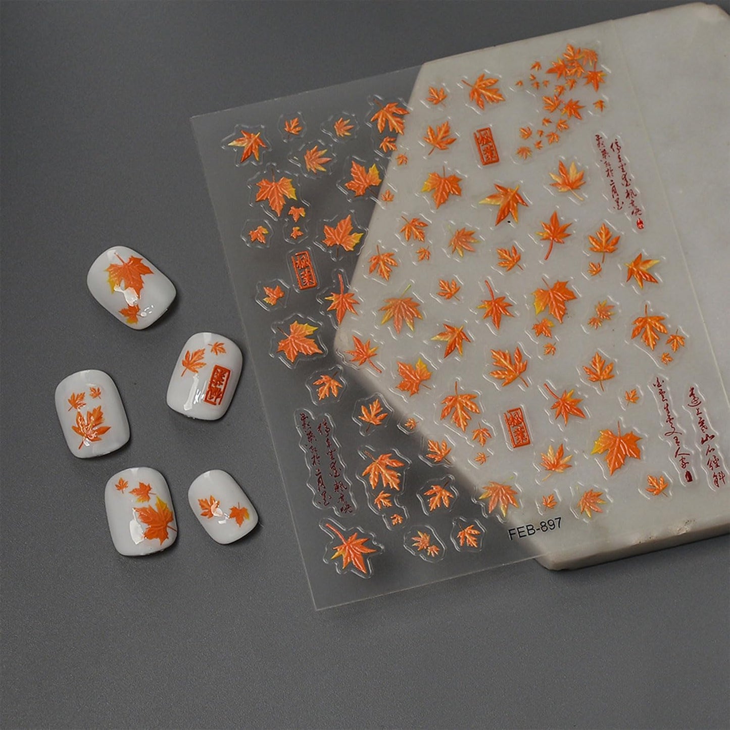 Fall Nail Stickers 5D Embossed Nail Decals Maple Leaf Nail Art Stickers Self-Adhesive Nail Design Thanksgiving Manicure Decoration for Women