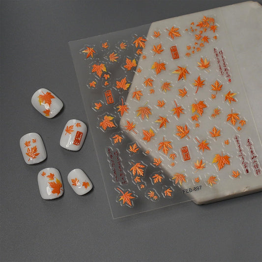 Fall Nail Stickers 5D Embossed Nail Decals Maple Leaf Nail Art Stickers Self-Adhesive Nail Design Thanksgiving Manicure Decoration for Women