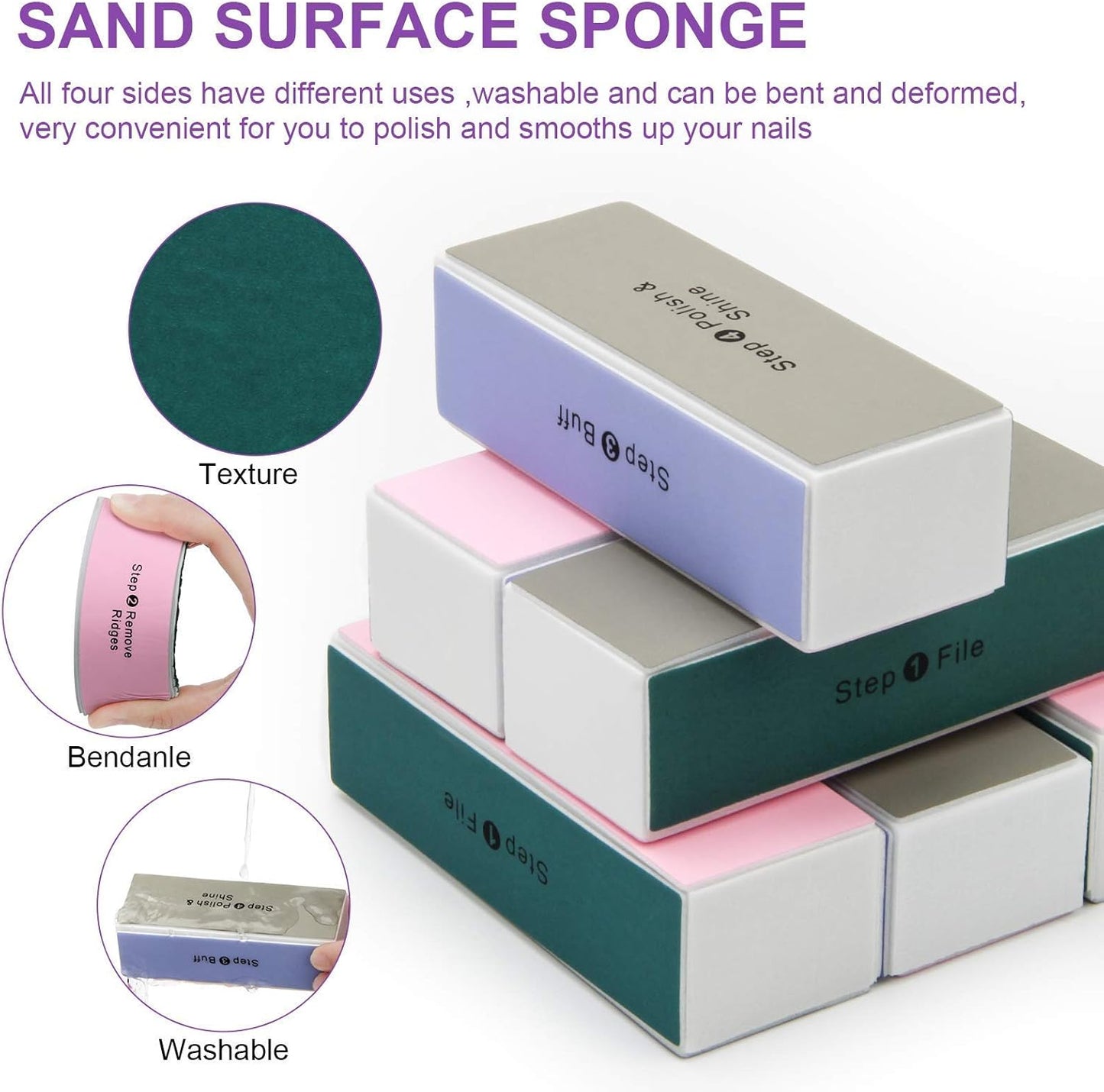 10PCS Nail Buffer Block, AHIER 4 Way Colorful Buffing Block Shine Polisher Nail Buffing File Manicure File Sanding Files