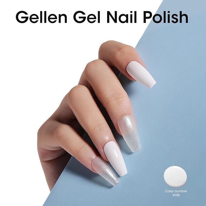GELLEN White Gel Nail Polish, 18ml Milky White Gel Polish Soak off U V Light Cured Long-wear Mirro Shine Gel Polish for French Tip, Color No.108