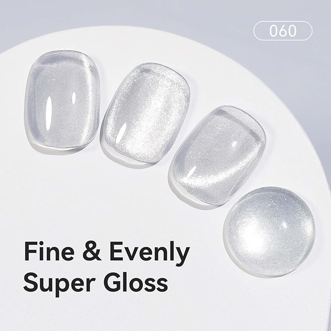 Cat Eye Gel Nail Polish, Magentic Nail Polish With Magnet Silver Translucent Glitter Clear Shimmer UV Gel Holographic For Salon DIY At Home