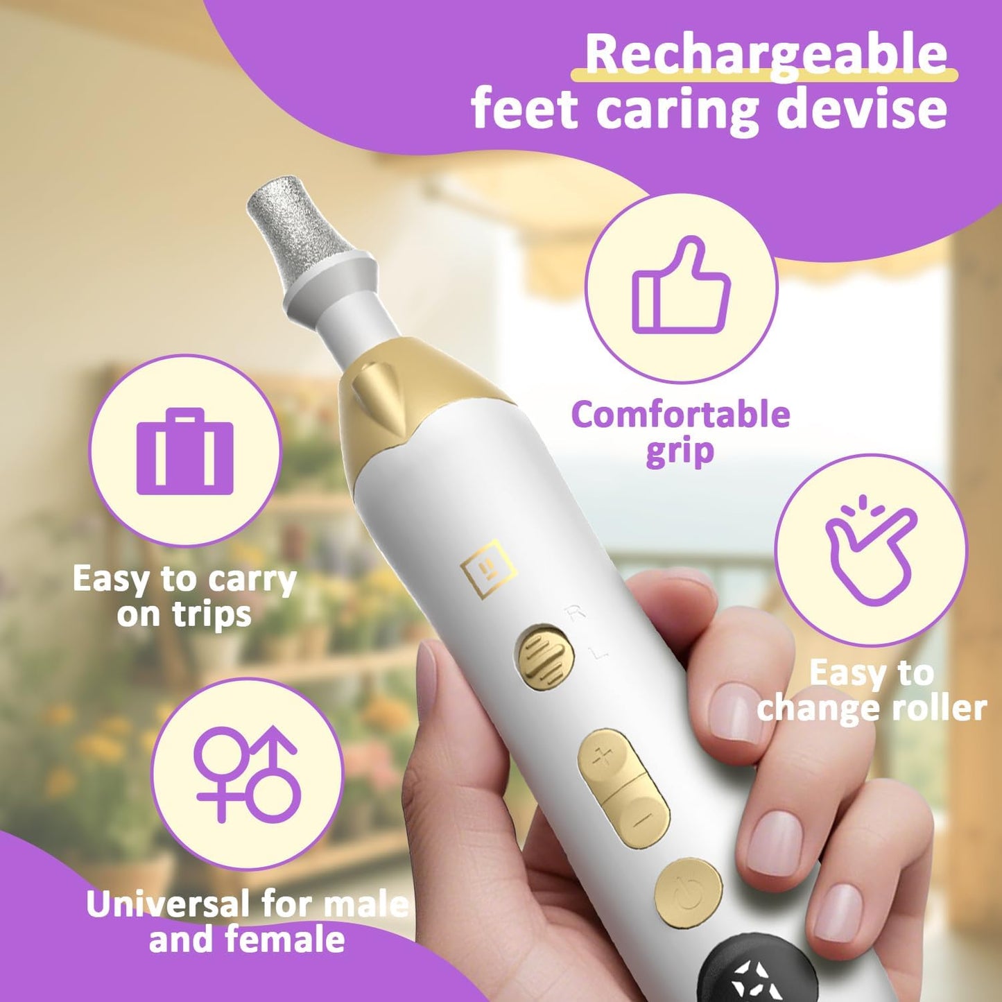 Callus Remover for Feet, Electric Foot Callus Remover - 8 Grinding Heads, 9 Speeds, Rechargeable Foot File - Professional Pedicure Tool for Hard Skin, Calluses & Cracked Feet Black