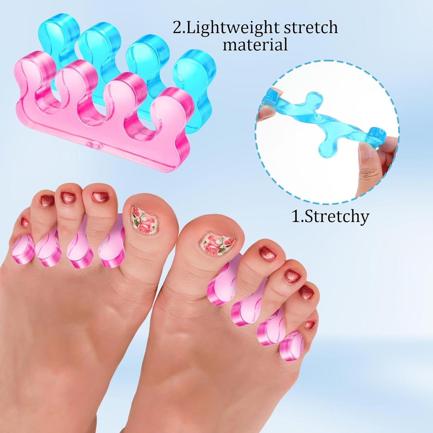 8Pcs Toe Separators for Pedicure Pedicure Toe Spacers & Spreaders Soft Finger Separators Polishing Manicure Coating Gel Painting Nail Accessories Men and Women (Blue Pink)
