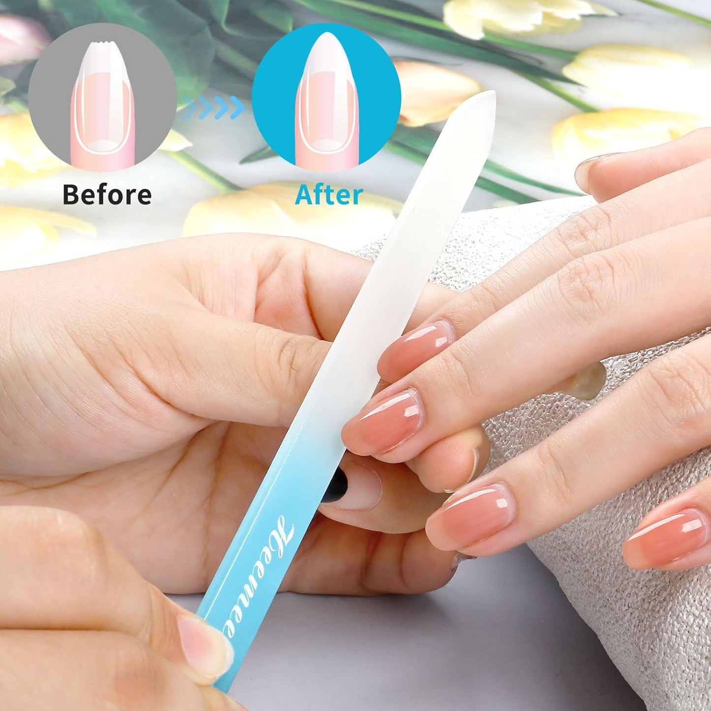 Glass Nail Files - Double Sided 180/320 Grit with Case, Ideal for Natural Nails - Blue