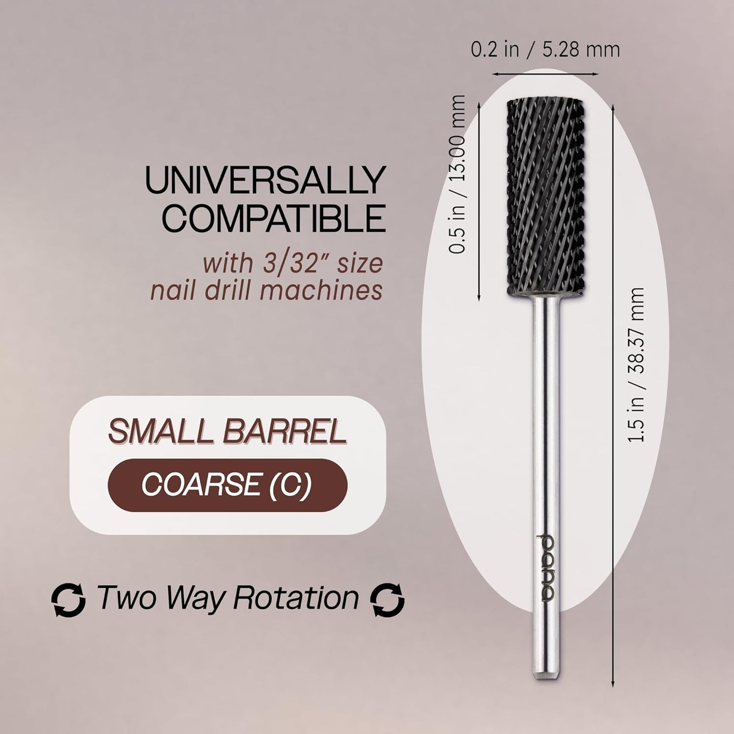 USA PANA Professional 3/32" Shank Size - Flat Top Small Barrel Carbide Bit - 5X Coarse Grit to Extra Fine Grit - Gold, Silver, DLC Black - Nail Drill Bit for Dremel Machine (Coarse, DLC Black)