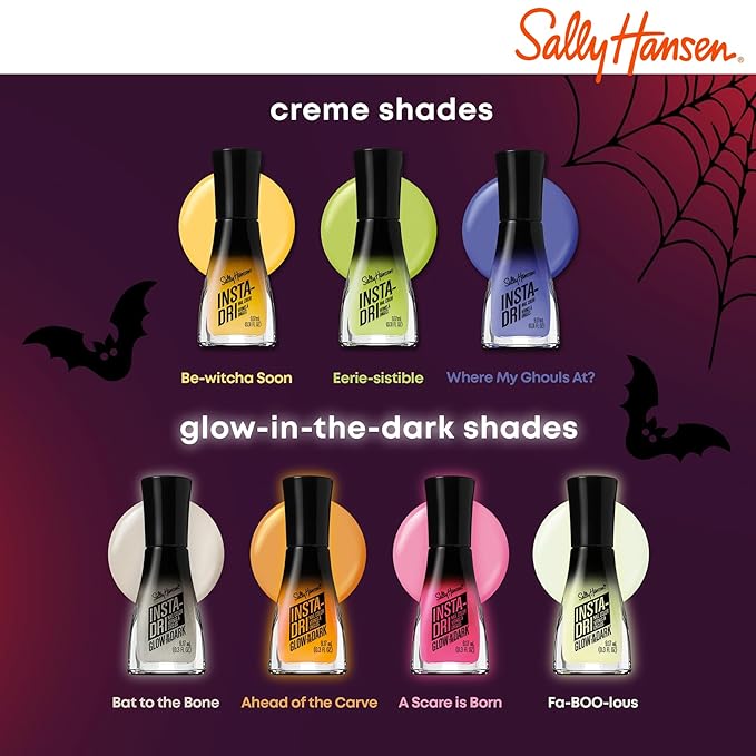 Sally Hansen Insta-Dri Nail Polish Halloween| Quick Dry, Long Lasting, Streak-Free Shine | Semi-opaque, Glittery | 732 Gourd-geous | Glow in the Dark Pale Orange Nail Color