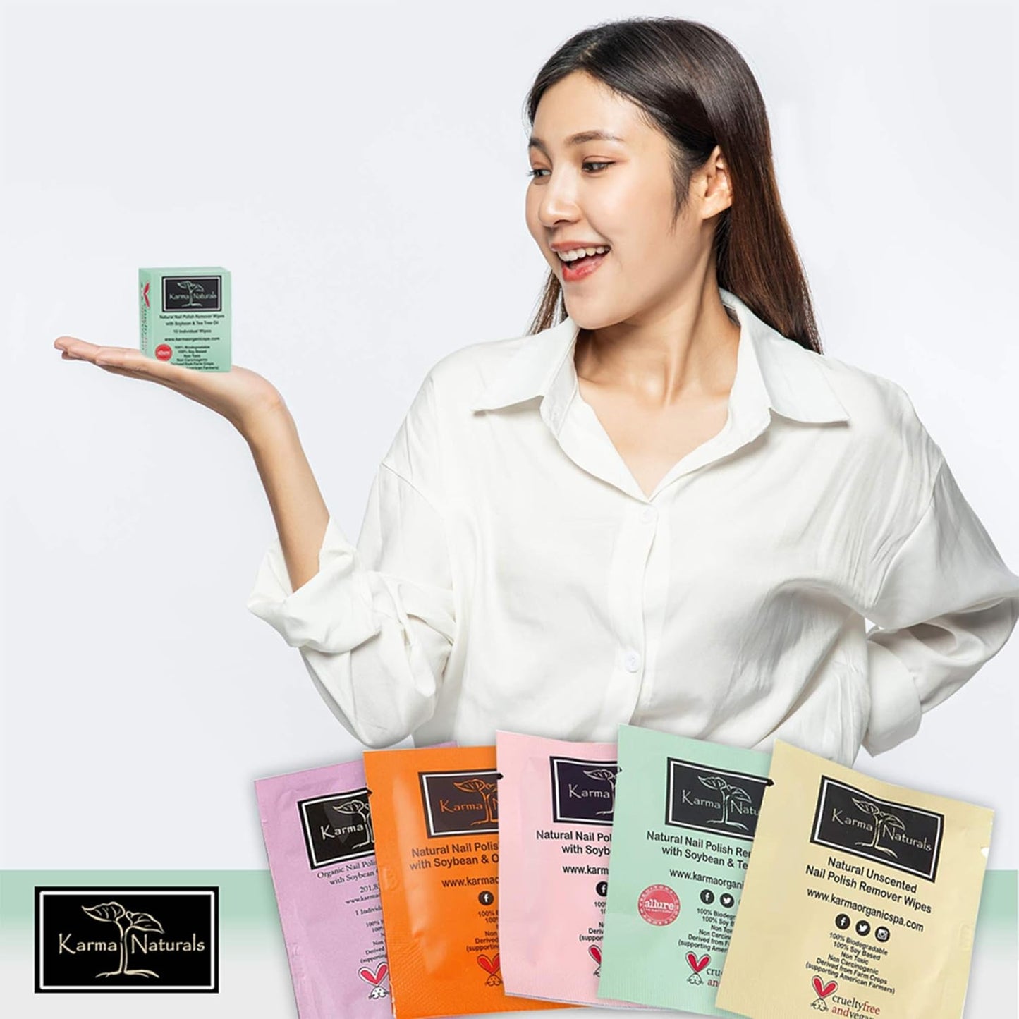 Karma Organic Natural Nail Polish Remover Pads/Wipes with Soybean Oil, Bundles Non-Toxic Vegan and Cruelty Free – bundle of 5/50 Wipes
