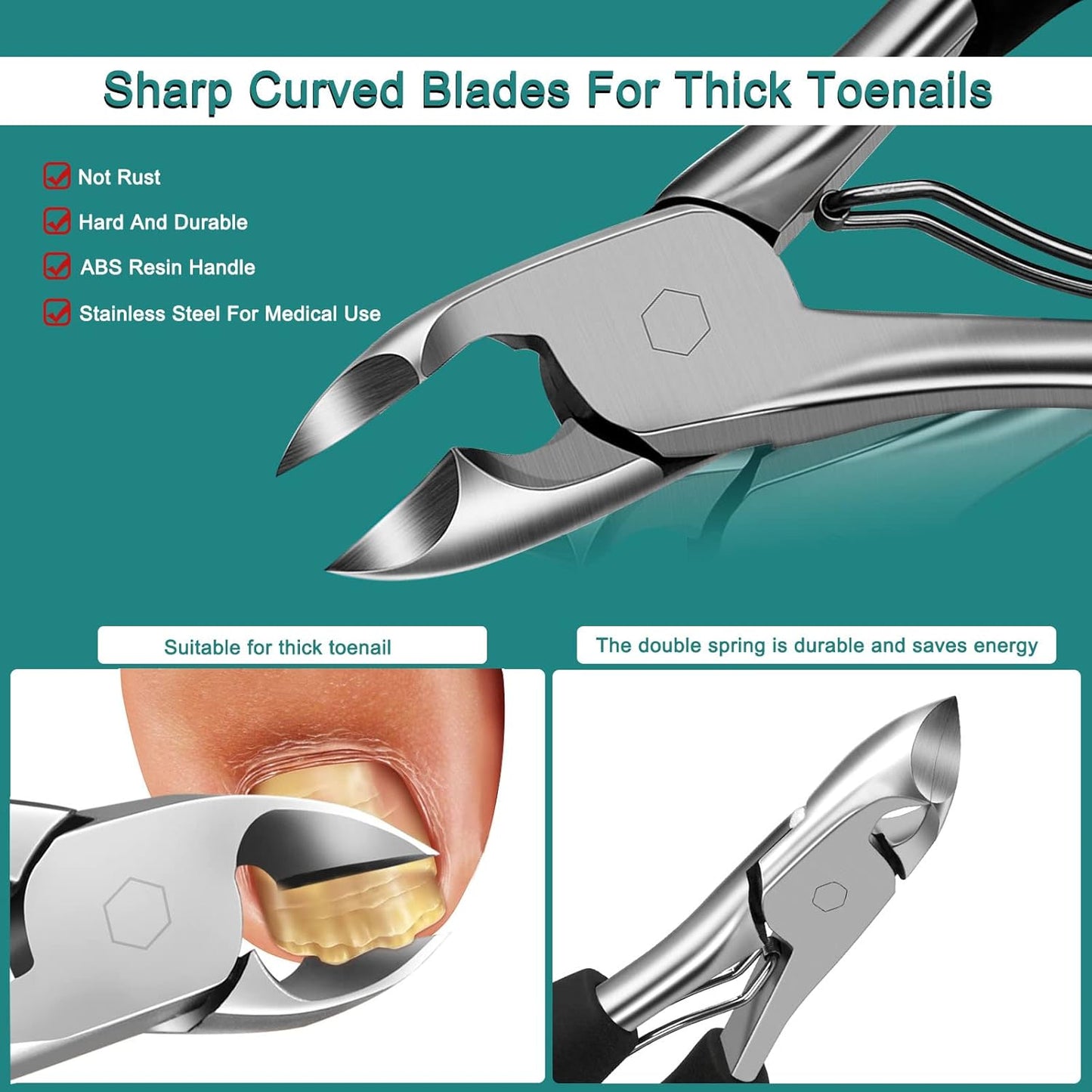 6Pcs Toenail Clippers for Thick Toenails Ingrown Nail Clippers, Large Toe Nail Clippers, Heavy Duty Toe Nail Clippersfor Seniors Toenail Clippers Set with Long Handle for Men