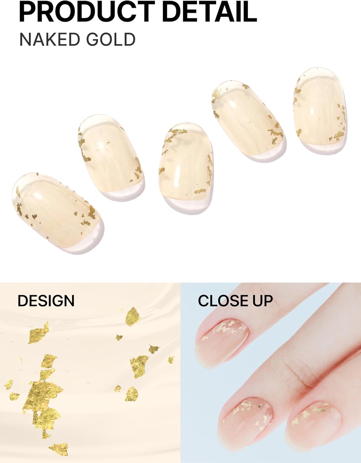 UUUUU. Naked Gold | UUUUU. Gel Nail Stickers, semicured gel Strip,Gel Nail Kit, Nail Art, Popular Design, Gel Nails, Flowers, Cute, Women's, Easy to apply & remove