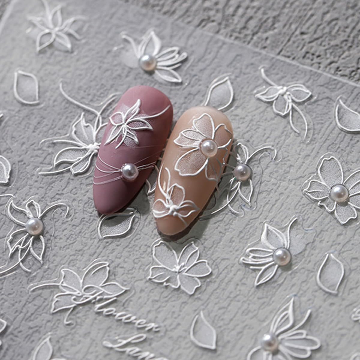 5D Embossed Flower Nail Stickers White Floral Nail Art Stickers Self-Adhesive Pearls Nails Decalsb Spring Summer Nail Art Design Supplies for Women Girls Nails Manicure Decoration
