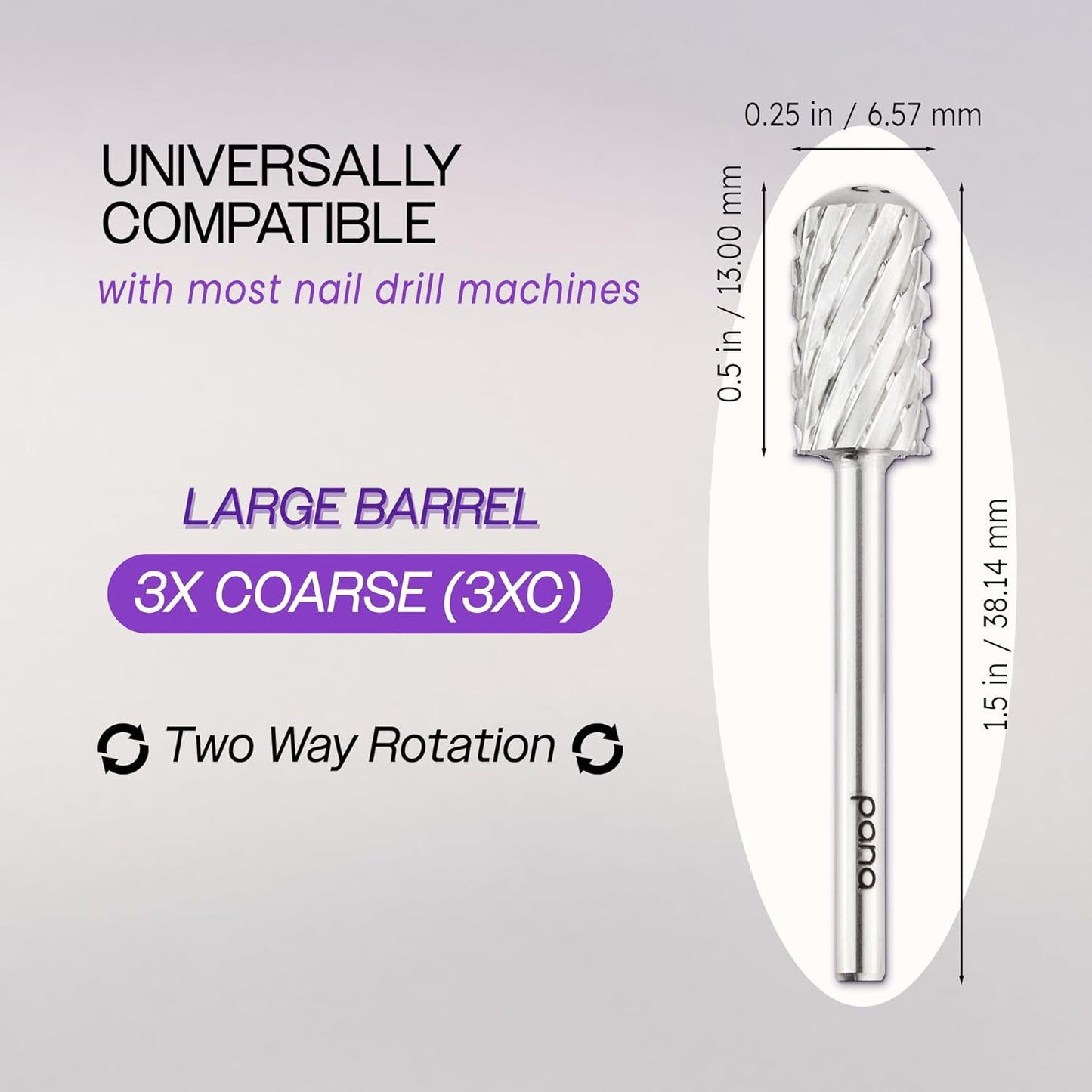 PANA 3/32" Large Smooth Round Top Safety Carbide Nail Drill Bit for Gel Polish & Acrylic Removal Nail Salon Manicure Pedicure Electric File Tools (Large Barrel - Silver, 3X Coarse)