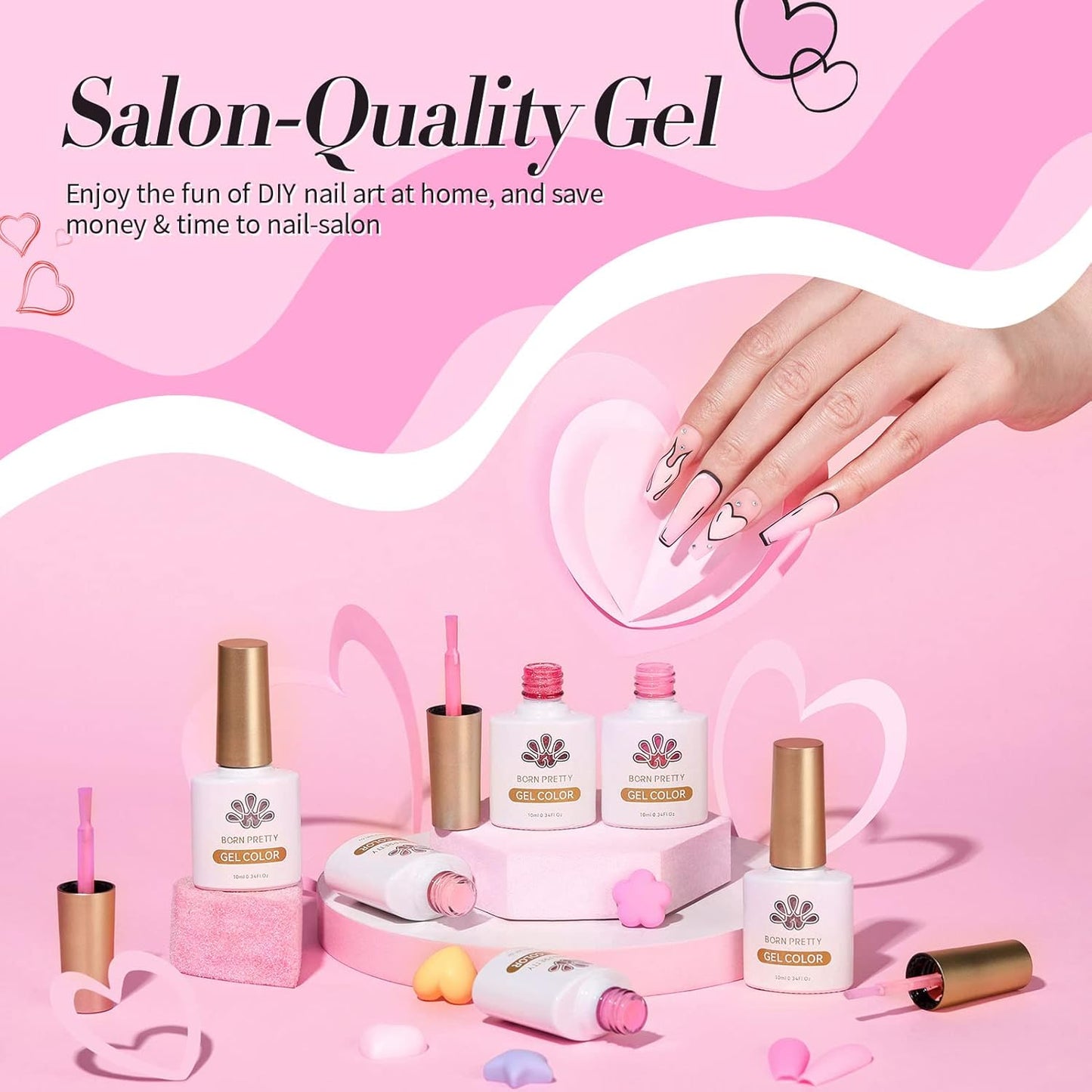 Born Pretty Pink Gel Nail Polish Set 6 Colors Sweet Lovely Nude Pink White Colors Nail Art DIY Manicure Salon Home 7ML