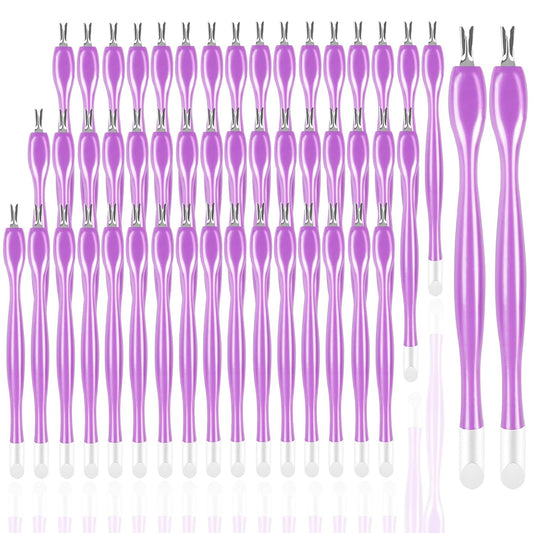 50Pcs Nail Cuticle Trimmer Rubber Nail Cleaner, Plastic Handle Cuticle Knife, Double End Nail Dead Skin Fork Cuticle Pusher Bulk Nail Art Cuticle Remover Tools for Girls Women and Men-Purple…