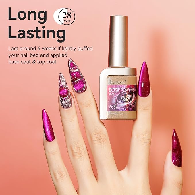 Cat Eye Gel Polish - Holographic Magnetic Nail Polish With Magnet, Jelly Hot Pink/Red Color Translucent UV Gel Crystal Manicure Salon DIY At Home, 12ml