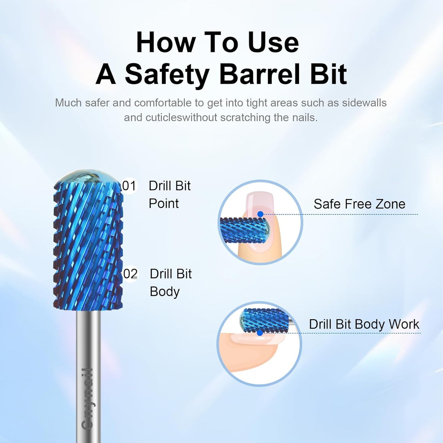 3/32" Large Barrel Smooth Round Top Tungsten Carbide Nail Drill Bit Safety Bit for Gel & Acrylic Removal, 2-Way Rotating Efile Tip, Salon Electric File Accessory (XC Grit, Blue)