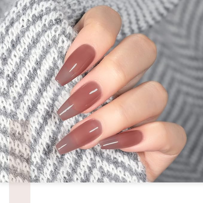 GAOY Jelly Nude Nail Polish Set, 6 Transparent Colors Sheer Brown Grey Soak Off UV Light Cure Gel Polish Kit for Salon and Nail Art DIY at Home
