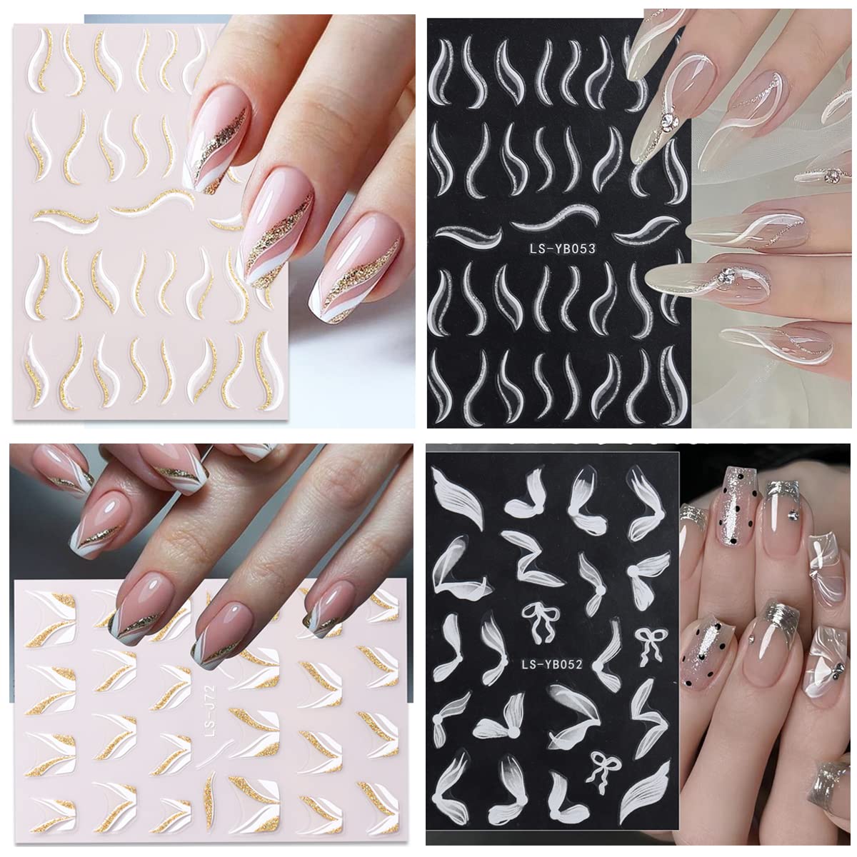 9 Sheets French Shining Line Nail Art Stickers 3D Glitter Wavy Stripe Nail Decals Metal Curve Stripe Lines Nail Art Supplies French Nail Tips for DIY Manicure Decoration for Women Girls Acrylic Nails