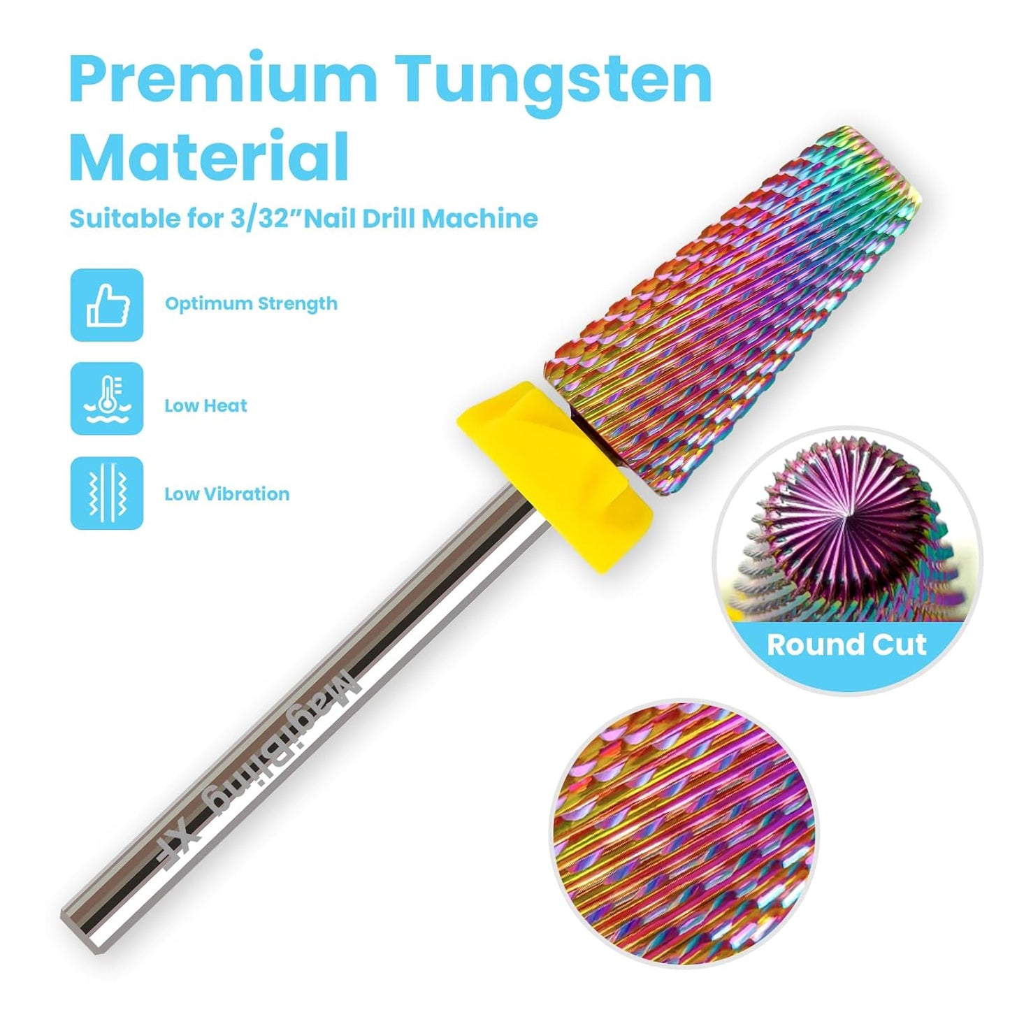 Professional XF 5 in 1 Tapered Nail Drill Bits, 3/32'' Safety Tungsten Carbide Bits, Remove Hard Gel Fast, Left & Right Hand Use, Easy for Beginner, Technicians Bits, Extra Fine.