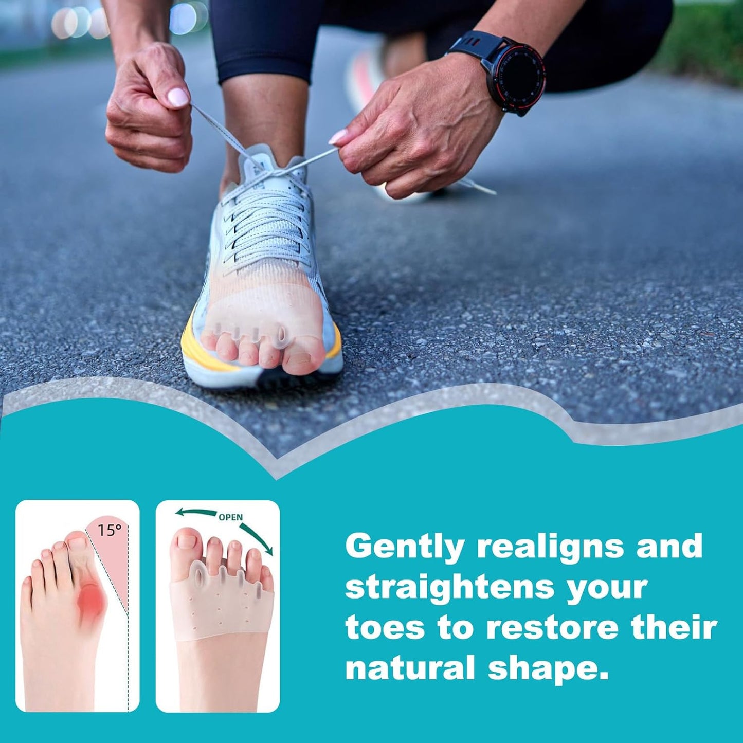 Toe Sleeves, 2 Packs Cove Silicone Toe Separators for Women & Men, Breathable Soft and Comfortable Gel Foot Cushions, Ideal for Daily Wear (2 Pairs, Blue)