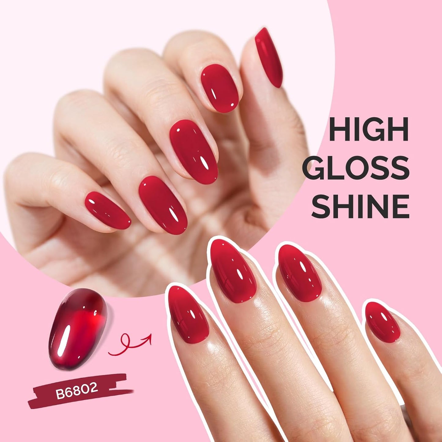 MelodySusie Jeweliver Gel Nail Polish, 0.5Fl.oz Gel Polish Glassy Red Color Soak Off UV LED Light Cure Gift for Women Manicure Nail Art DIY at Home B6802