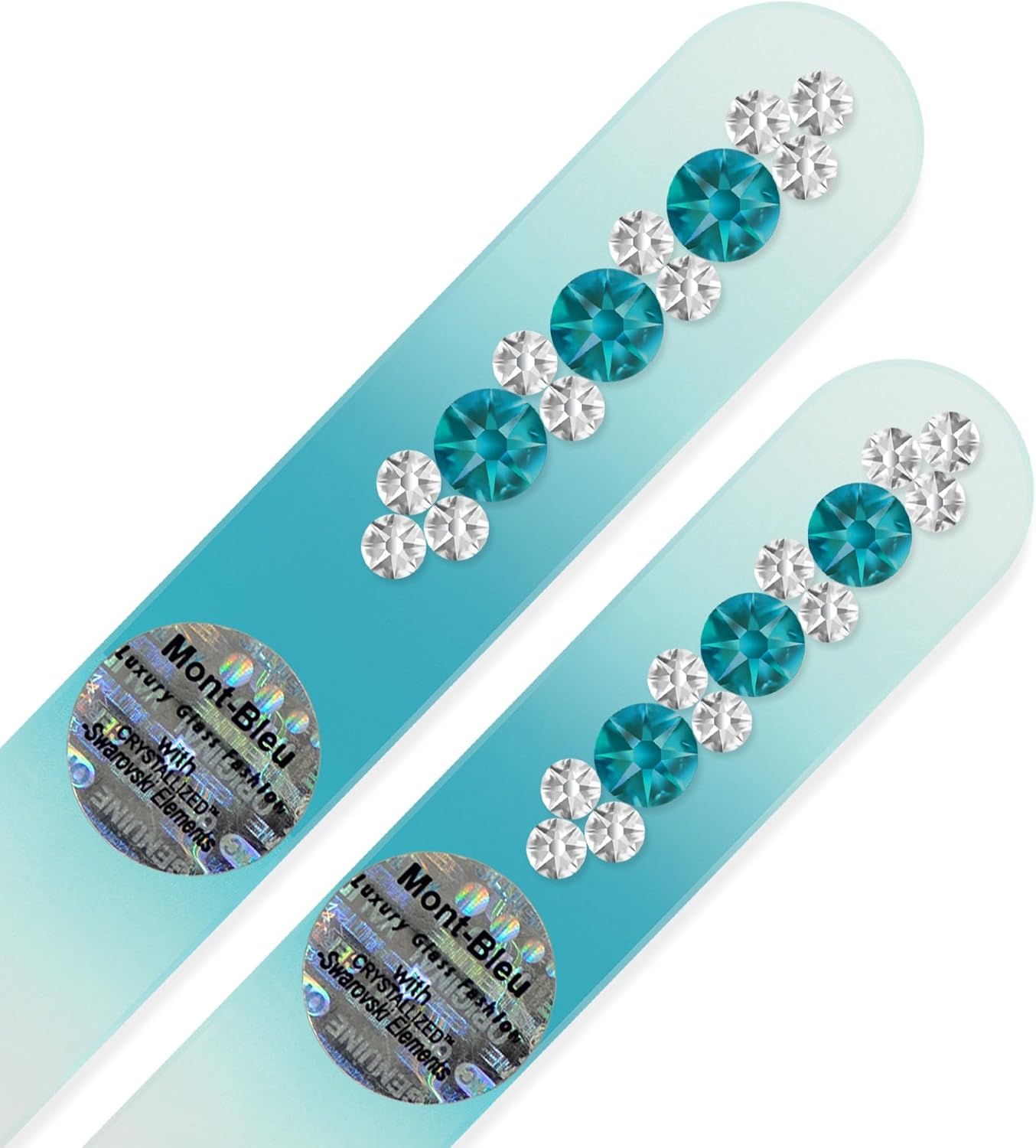 Crystal Glass Nail File - Mont Bleu Set of 2 Glass Nail Files Hand Decorated with Crystals - Handmade Gifts - Feels Great on Your Nails - Washable Nail Files - Gifts for Women