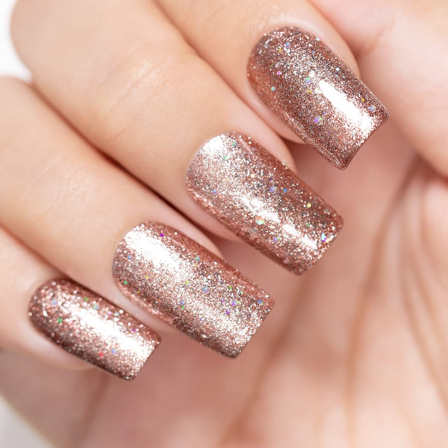 RARJSM Glitter Gel Nail Polish Rose Gold Sparkly Iridescent Rainbow Shimmer Metallic Pink Holographic Nail Gelpolish Soak off L e d U V Curing Required High Pigments for Home Manicure Nail Art 15ml