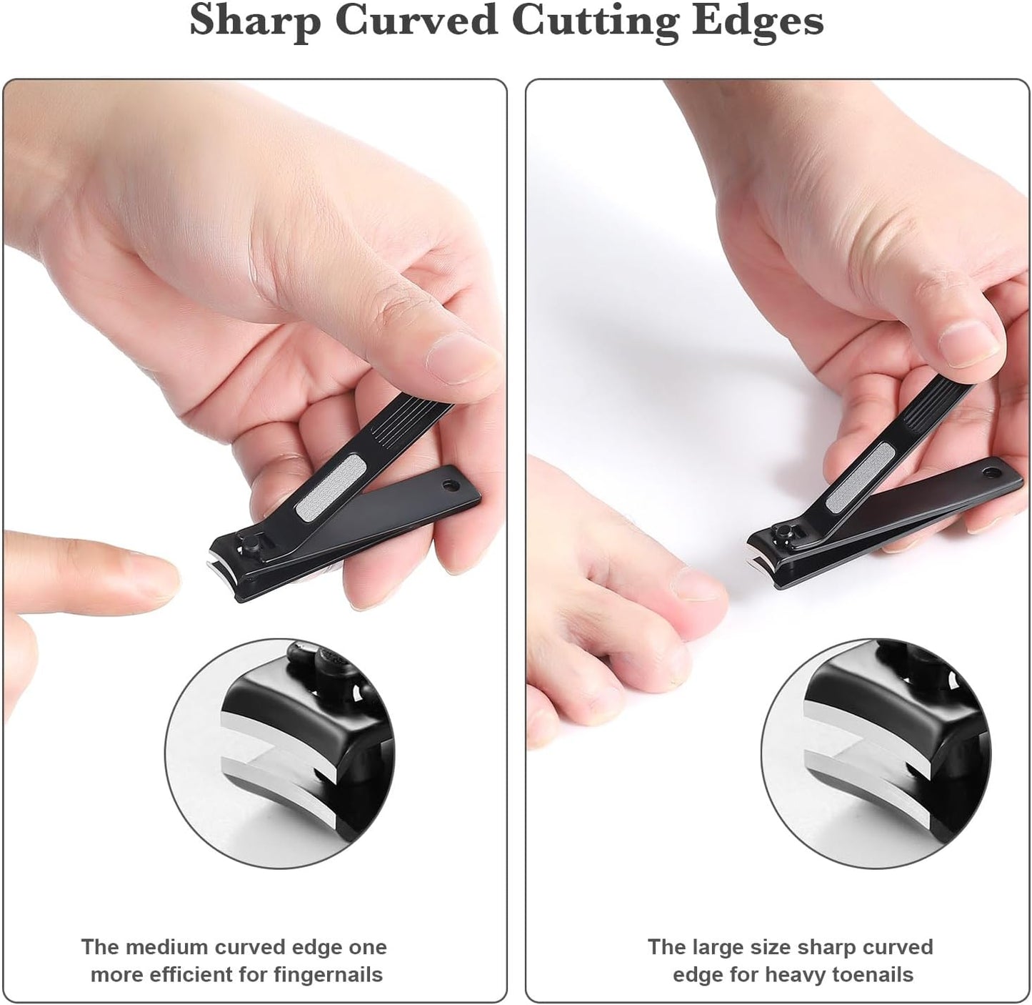 Nail Clippers Manicure Set, Toenail Clippers and Fingernail Clippers, Sharp and Durable Stainless Steel Nail Cutter w/Metal Case for Men and Women, Black