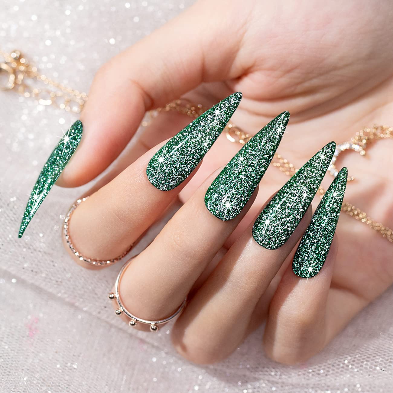 RARJSM Glitter Green Gel Nail Polish,Reflective Gel Polish Sparkle Glitter Flash Diamond Nail Gel Polish Soak off Disco Shimmer Gel Polish UV LED Curing Requires 15ml for Home Salon Diy Nail Manicure