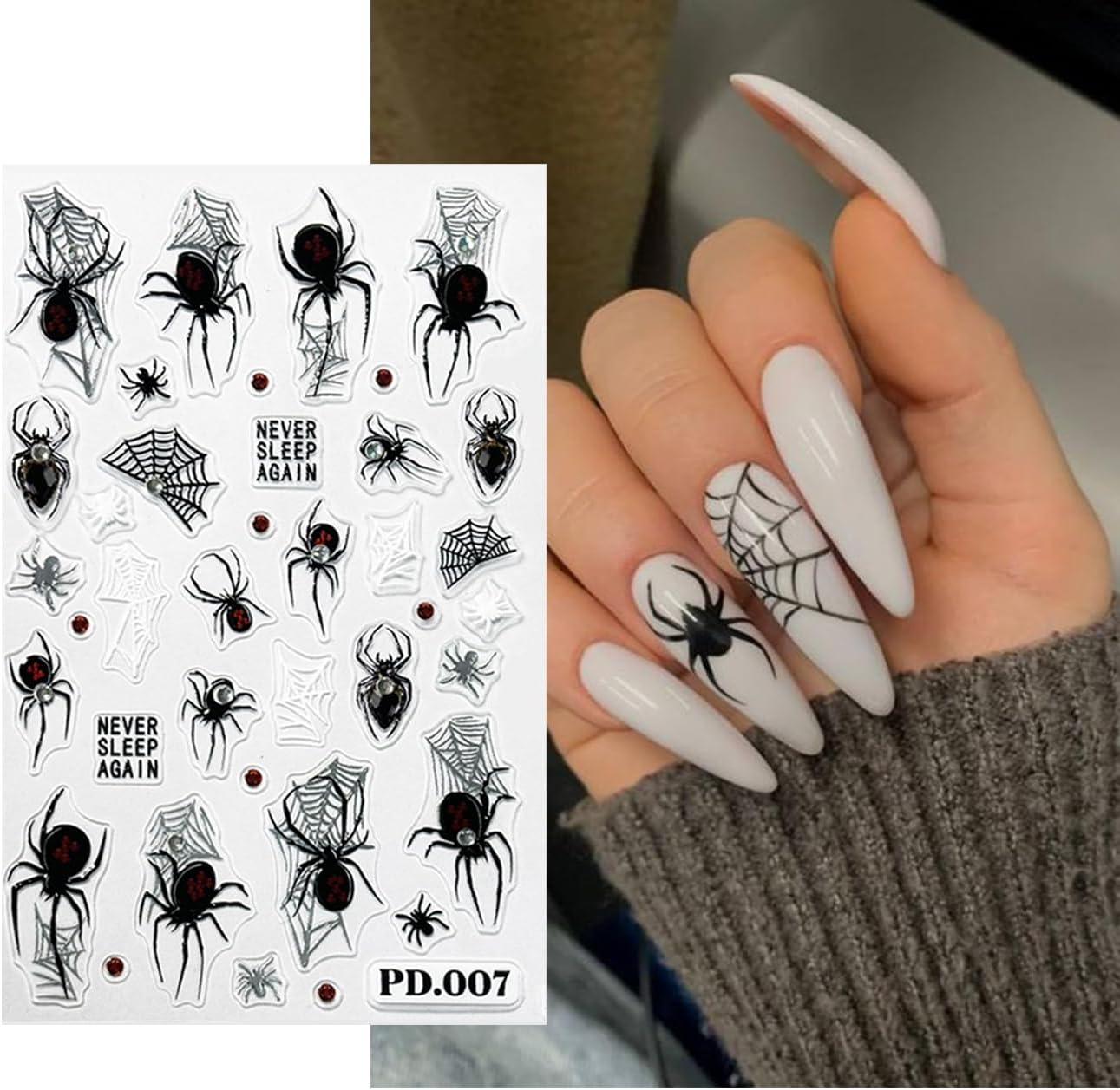 Halloween Embossed Nail Art Stickers -5D Cute Ghost Nail Decals for Nail Art Skull Spider Web Pumpkin with Rhinestones Design Self-Adhesive Nail Art Supplies Halloween Nail Decoration 4 Sheets