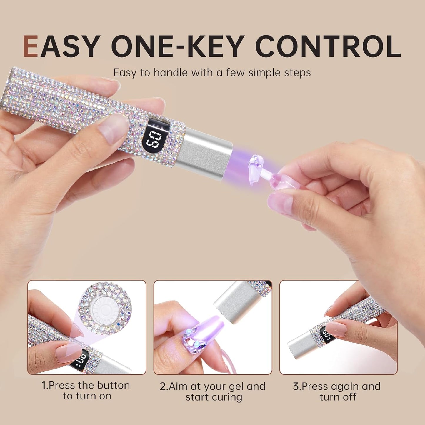 Handheld UV Light for Gel Nails,Mini LED Cordless Nail Lamp for Gel Nail Polish,Portable Flash Cure Lamp,Rechargeable USB Nail Dryer with LCD Display Fast Curing (AB Diamond)