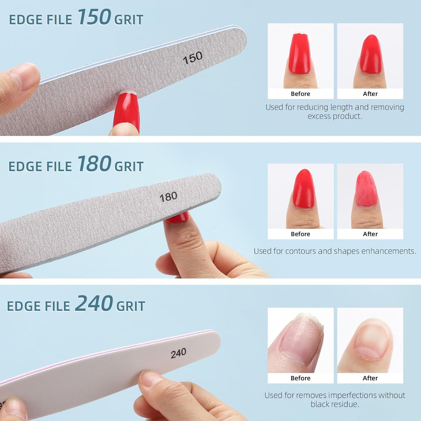 BTYMS 12 Pcs Nail Files and Buffers for Acrylic Nails and Natural Nails, 150,180, 240, 100/180,220/280, 1000/4000 Grits