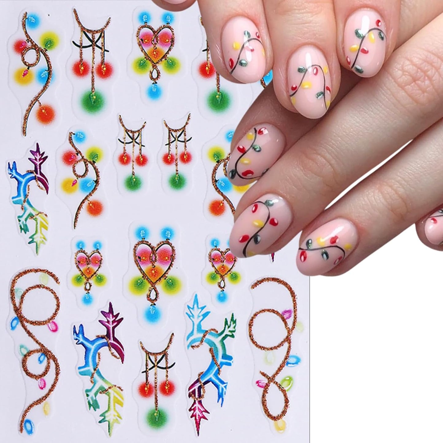 Christmas Nail Art Stickers 3D Self-Adhesive Holly Sprig Bow Snowman Glitter Xmas Tree Designs Nail Stickers Santa Claus Elk Flower Nail Decal for Women DIY New Year Manicure Decoration 5 Sheets