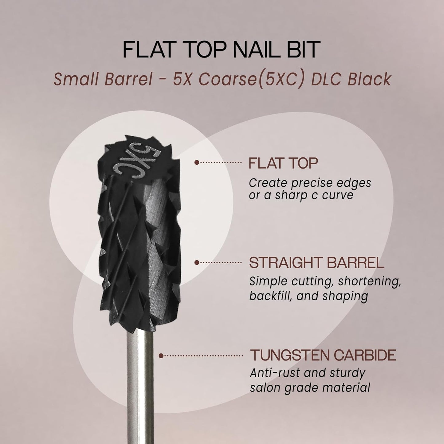 USA PANA Professional 3/32" Shank Size - Flat Top Small Barrel Carbide Bit - 5X Coarse Grit to Extra Fine Grit - Gold, Silver, DLC Black - Nail Drill Bit for Dremel Machine (5X Coarse, DLC Black)