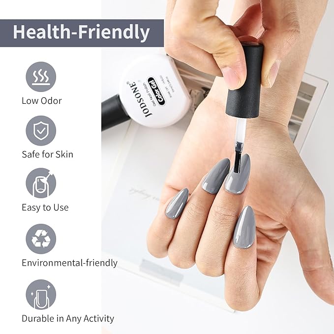 JODSONE Light Grey Gel Nail Polish 10ml Soak Off Nail Polish Grey Nail Color Salon Quality Long-Lasting Vegan & Cruelty-Free Low Odor Need U V Lamp Curing