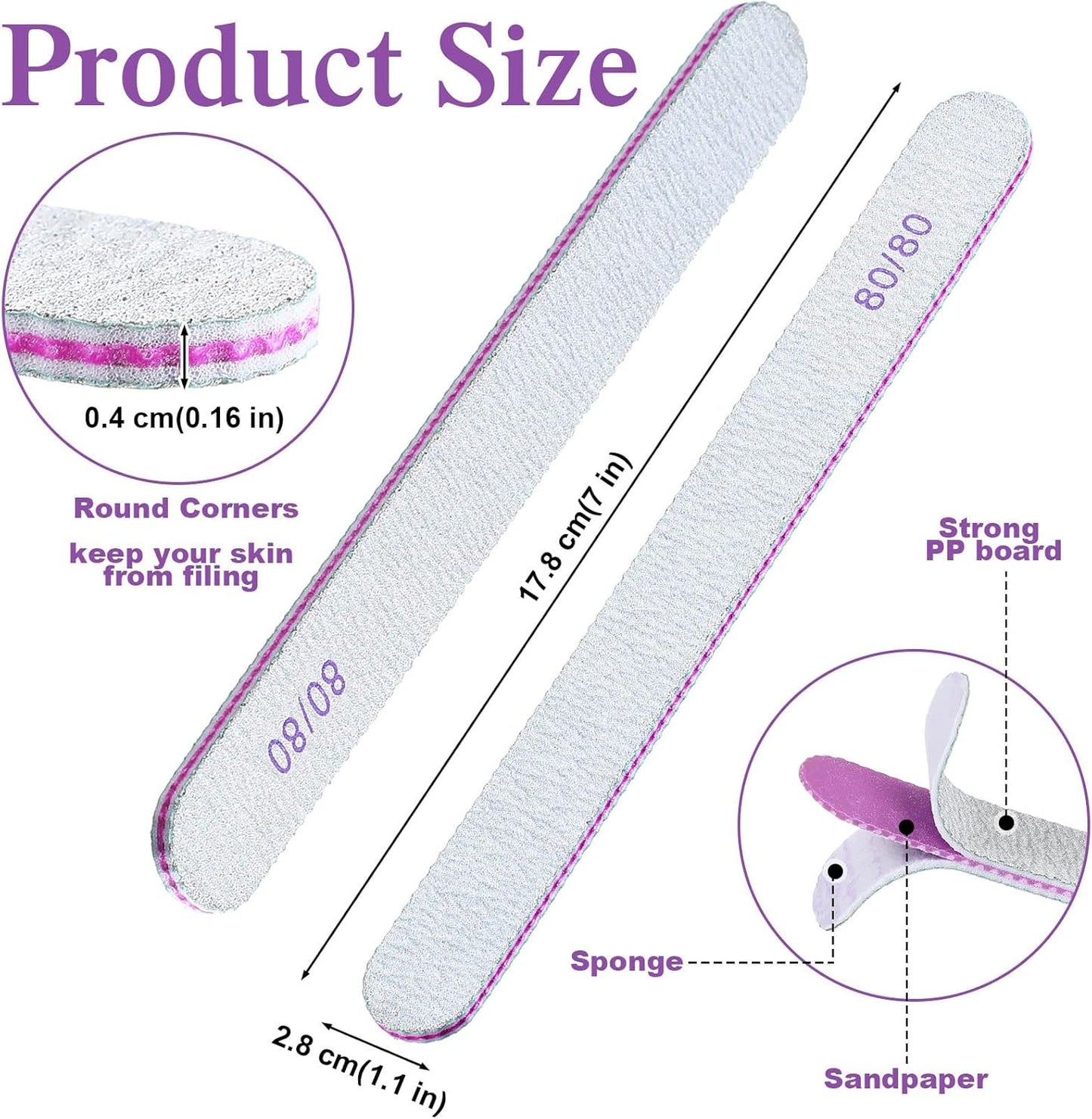 Jutom 200 Pcs Nail Files 80/80 Grit Double Sides Emery Boards Reusable Nail Files for Acrylic Fingernails Professional Manicure Tools for Natural Acrylic Fingernail Home and Salon Supplies