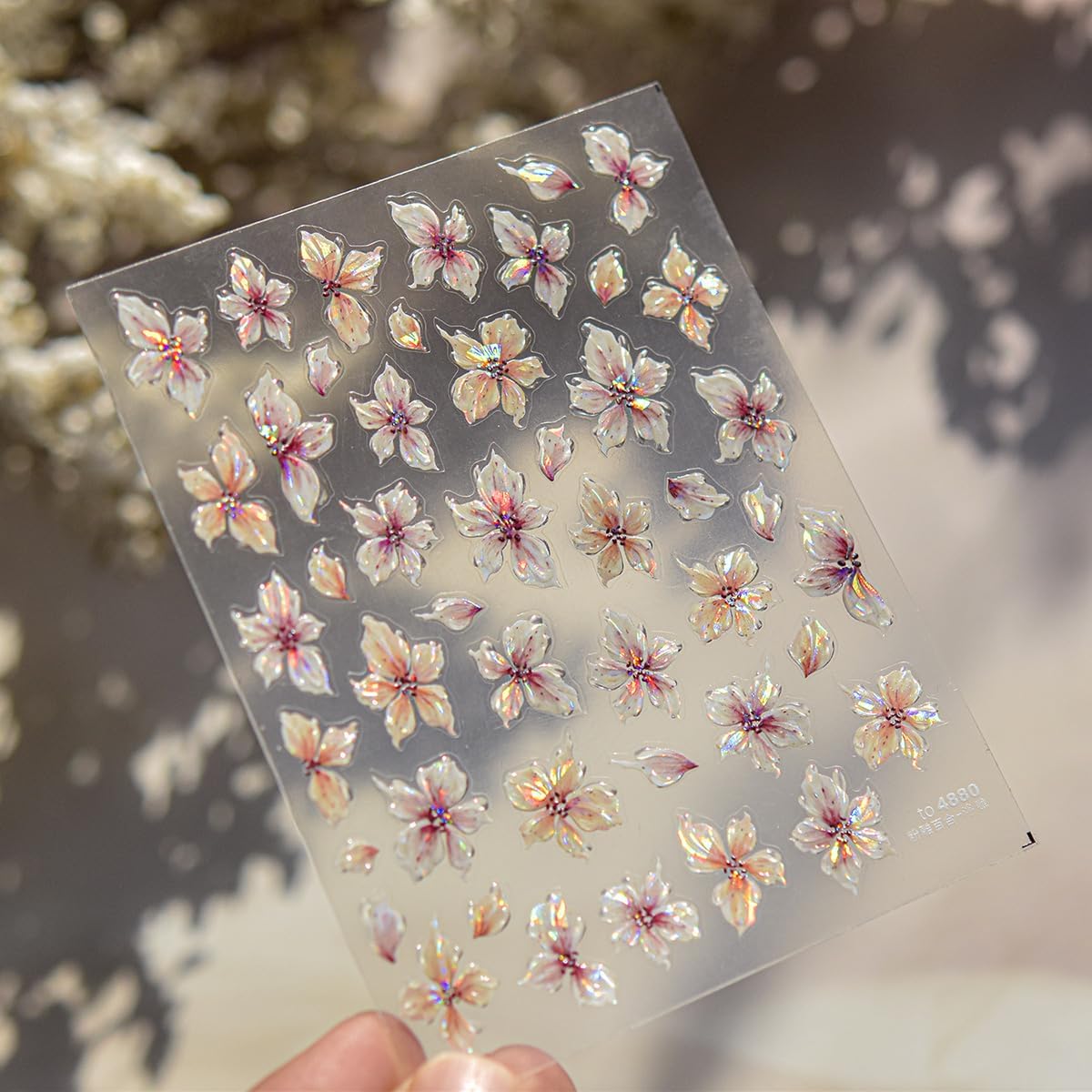 Flower Nail Stickers for Acrylic Self Adhesive 5D Embossed Flowers Nail Art Stickers Aurora Shell Pink Floral Sticker Flower Nails Decals Spring Summer Nail Supplies for Women Nail Decorations