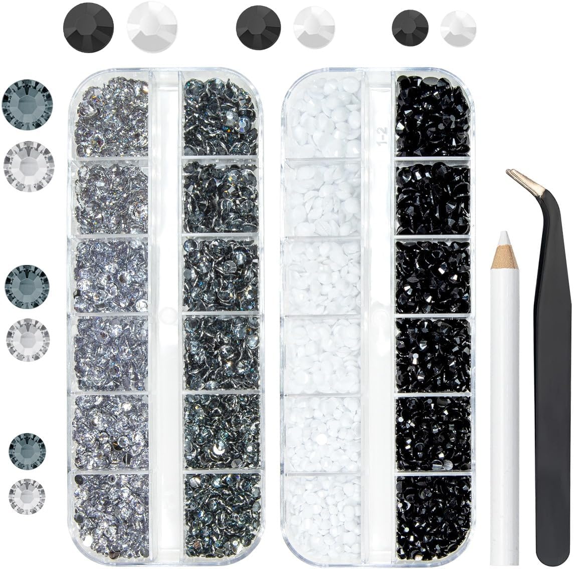 Black White Jelly Resin Rhinestones for Crafting 3mm 4mm 5mm Flatback Crystal White Black Stones Bulk No-Hotfix Resin Gems Diamonds Crystals Diamonds for Nails Eyes Face Makeup Tumblers Crafts