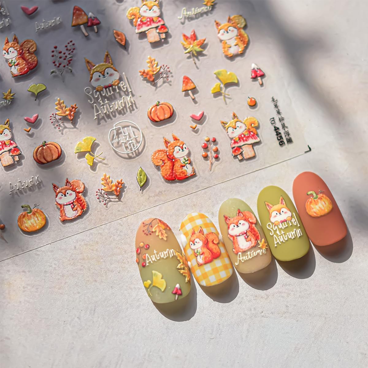 Fall Nail Stickers 5D Embossed Maple Leaf Pumpkin Squirrel Nail Decals Fall Leaves Nails Design Thanksgiving Day Nail Art Stickers Self-Adhesive Maple Leaves Sticker for Women DIY Manicure Decor 1Pcs