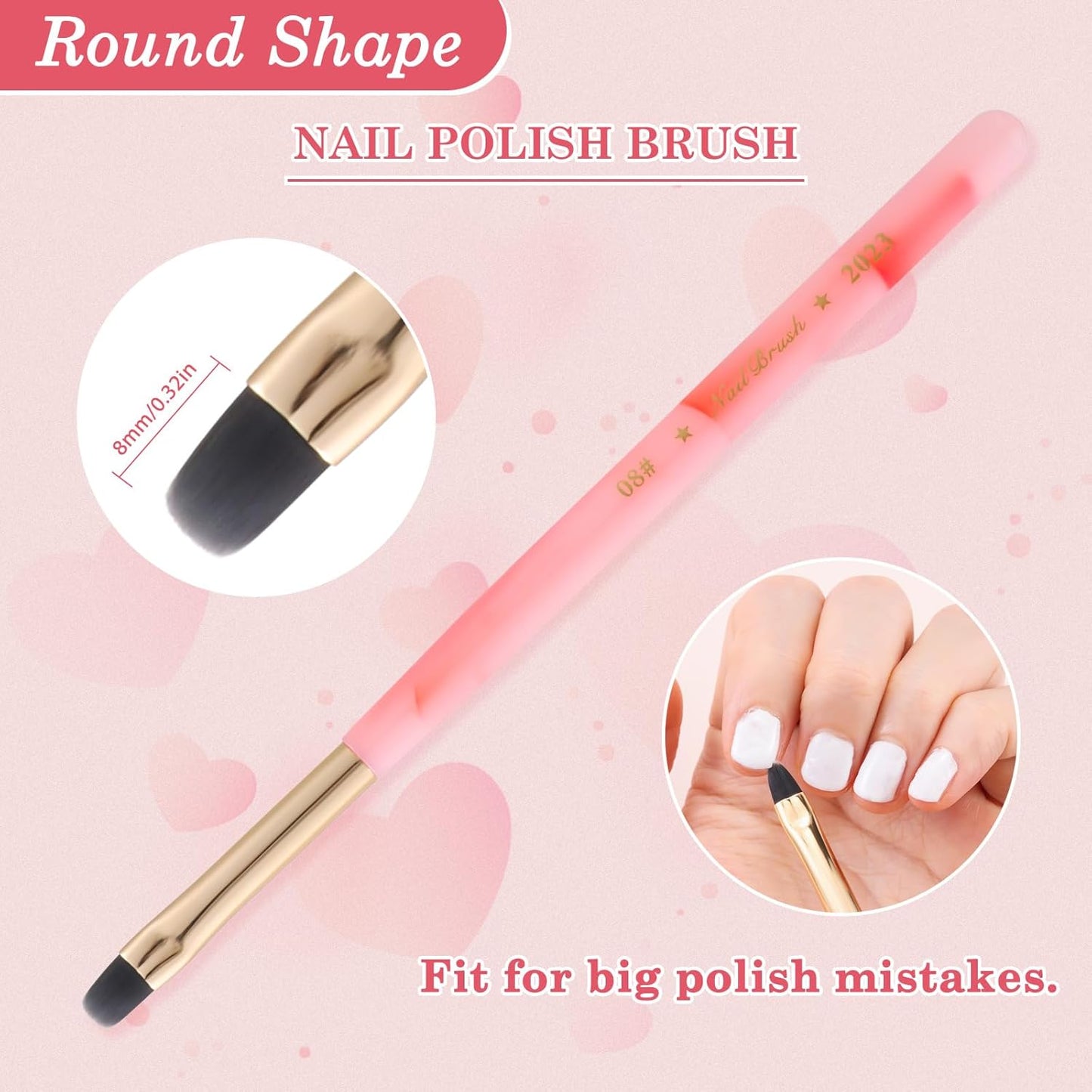 3PCS Nail Clean Up Brushes for OPI Nail Polish Remover, Brushes for Cleaning Polish Mistakes on the Cuticles, Acetone Resistant Nail Brushes for Nail Art and Designs（Jade Pink NEW）