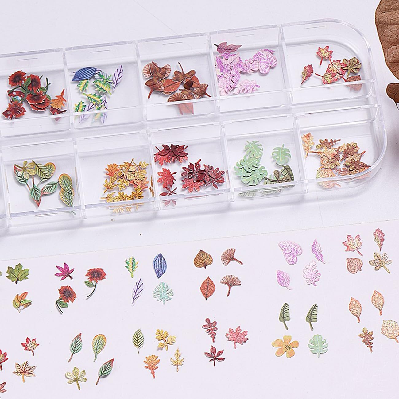 1Box Colorful Leaves Nail Art Flakes 3D Autumn Maple Leaf Wood Chip Slices Designs Nail Sequins Thanksgiving Glitter Nail Flakes Cute Leaf Maple Leaves Nail Sequin for Women DIY Manicure Crafts Decor